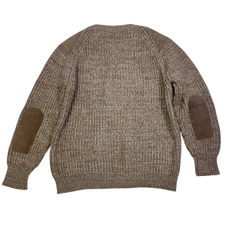 Brenire Scotland Mens Sweater Size L Full Zip 100% Wool Suede Patches Pockets - Picture 4 of 8